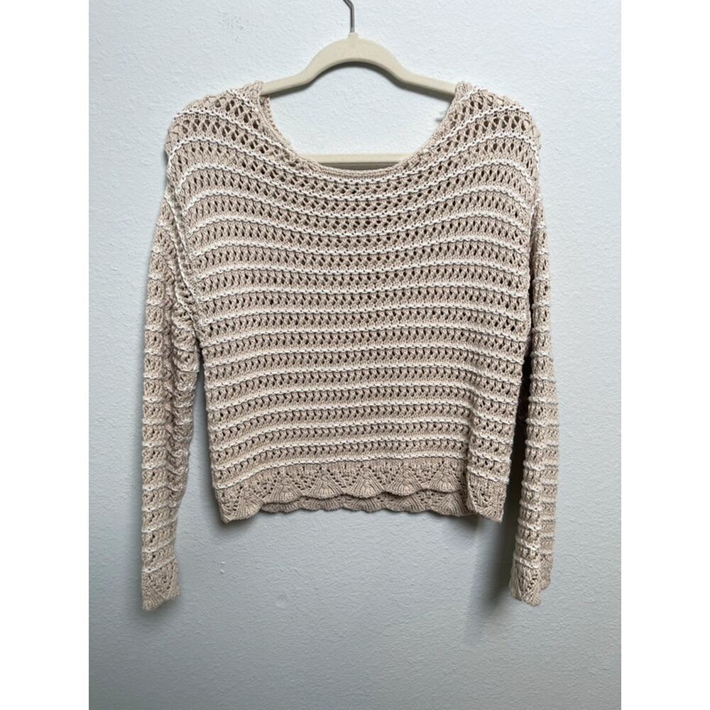 American Eagle Open Knit Crochet Sweater Women’s Small Beige White Boho Crop